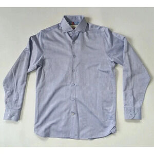 LUCHIANO VISCONTI Blue Herringbone/Diamond Print Button Down Shirt Size 18